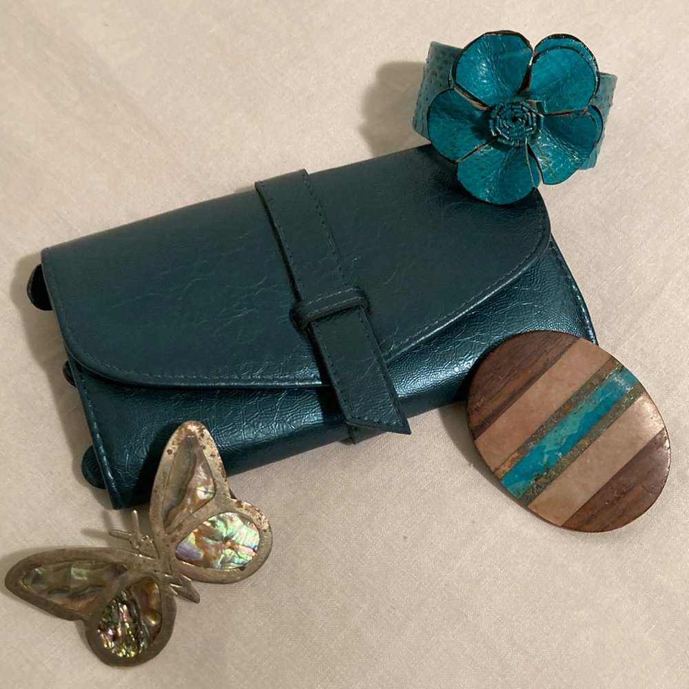 Mele & Co jewelry roll travel case teal blue